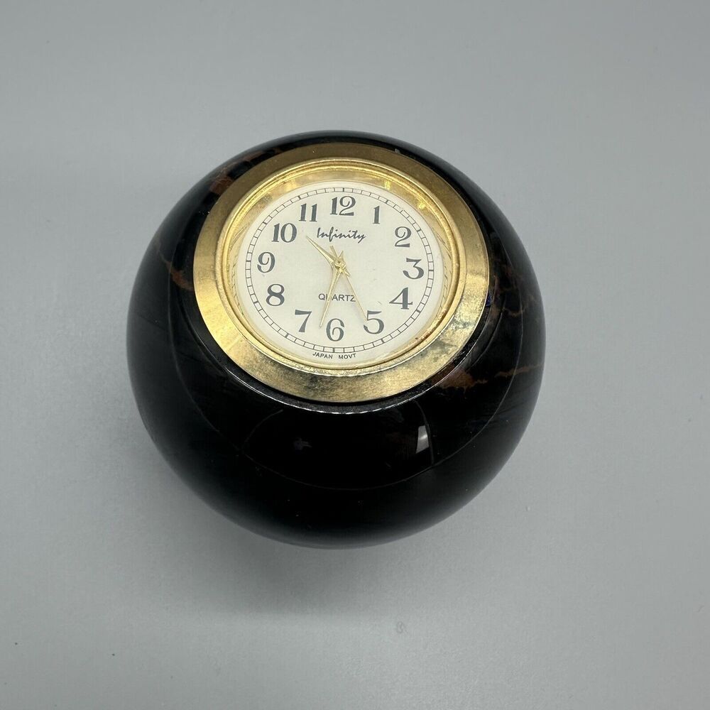 Marble Ball Desk Clock Infinity Japan Movt Paperweight Black/Brown